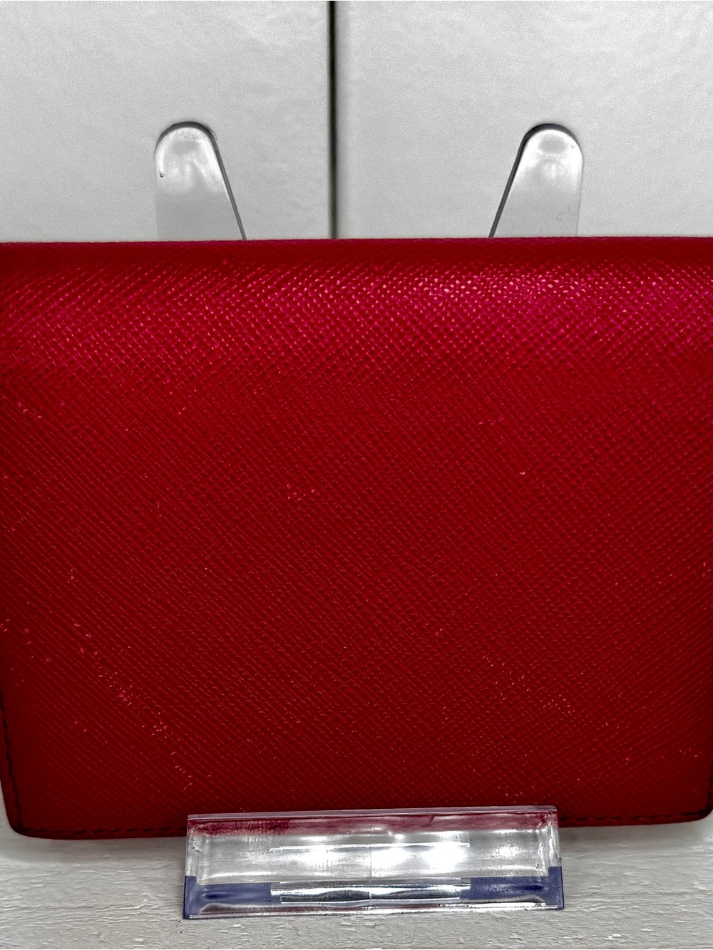 Prada Saffiano Leather Compact Wallet Hot Pink/Red Gold Logo Italy - Picture 4 of 8